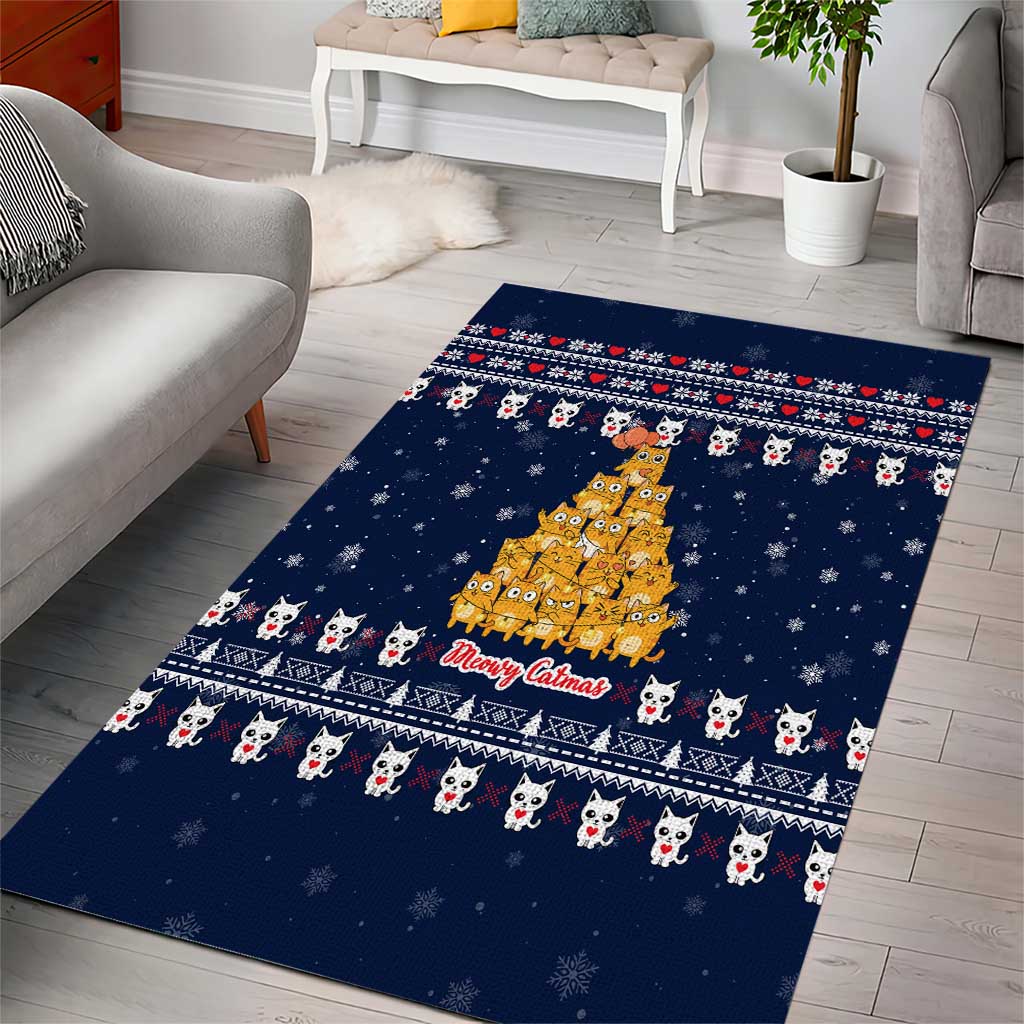 Meowy Catmas Area Rug with Orange Cats Christmas Tree and Snowflake Pattern Design - Wonder Print Shop