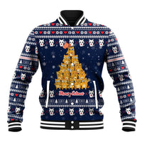 Meowy Catmas Baseball Jacket with Orange Cats Christmas Tree and Snowflake Pattern Design - Wonder Print Shop