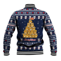 Meowy Catmas Baseball Jacket with Orange Cats Christmas Tree and Snowflake Pattern Design - Wonder Print Shop