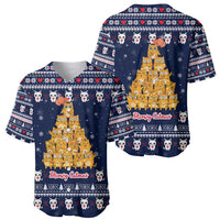 Meowy Catmas Baseball Jersey with Orange Cats Christmas Tree and Snowflake Pattern Design - Wonder Print Shop