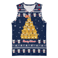 Meowy Catmas Basketball Jersey with Orange Cats Christmas Tree and Snowflake Pattern Design - Wonder Print Shop