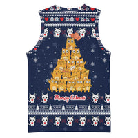Meowy Catmas Basketball Jersey with Orange Cats Christmas Tree and Snowflake Pattern Design - Wonder Print Shop