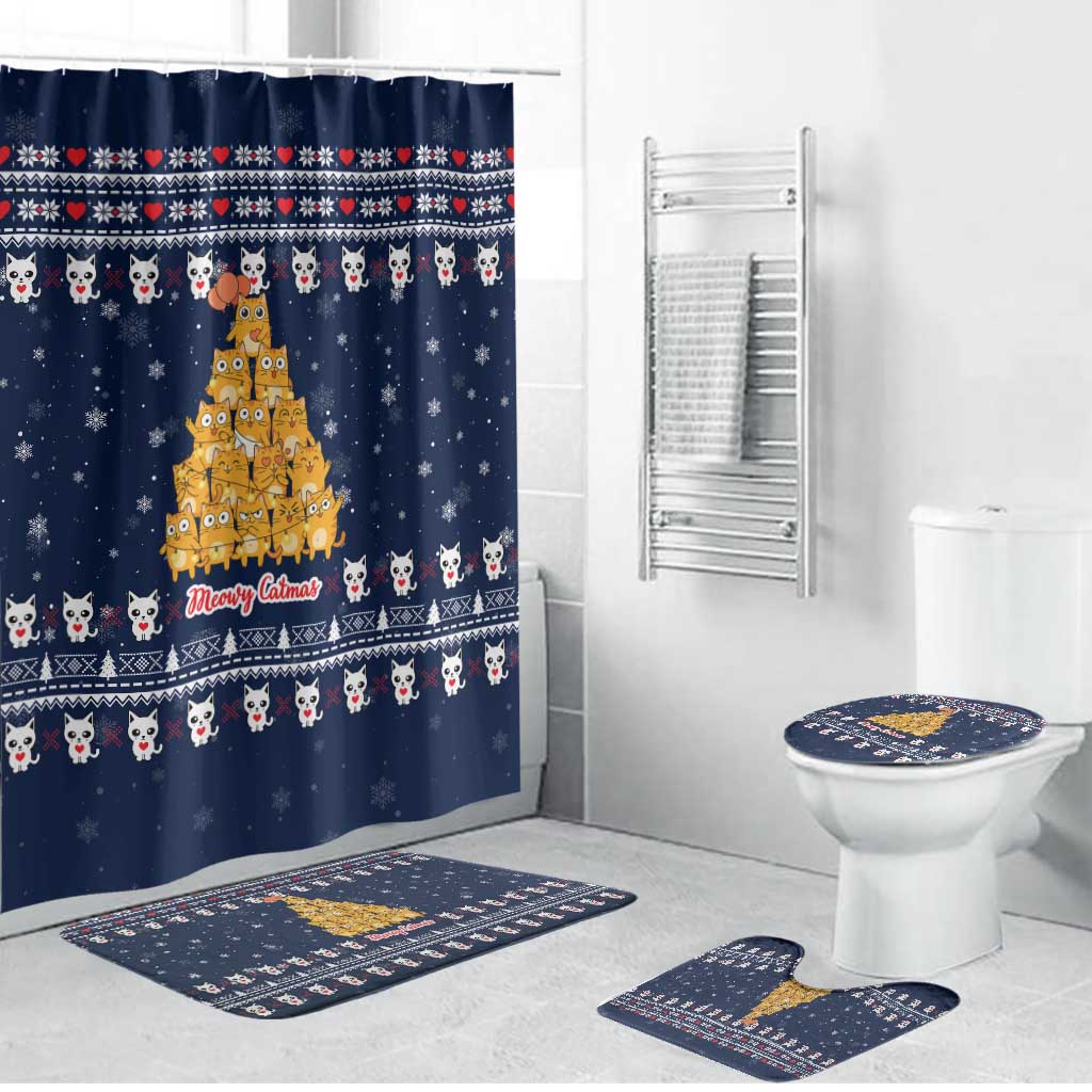 Meowy Catmas Bathroom Set with Orange Cats Christmas Tree and Snowflake Pattern Design - Wonder Print Shop