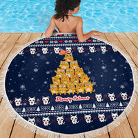 Meowy Catmas Beach Blanket with Orange Cats Christmas Tree and Snowflake Pattern Design - Wonder Print Shop