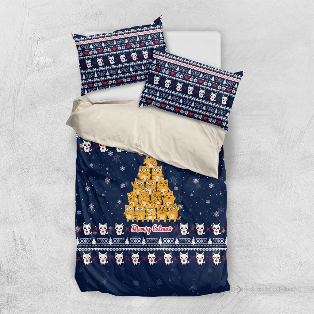 Meowy Catmas Bedding Set with Orange Cats Christmas Tree and Snowflake Pattern Design - Wonder Print Shop