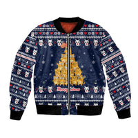 Meowy Catmas Bomber Jacket with Orange Cats Christmas Tree and Snowflake Pattern Design - Wonder Print Shop
