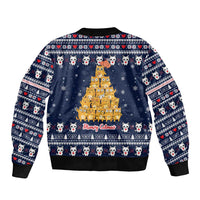 Meowy Catmas Bomber Jacket with Orange Cats Christmas Tree and Snowflake Pattern Design - Wonder Print Shop