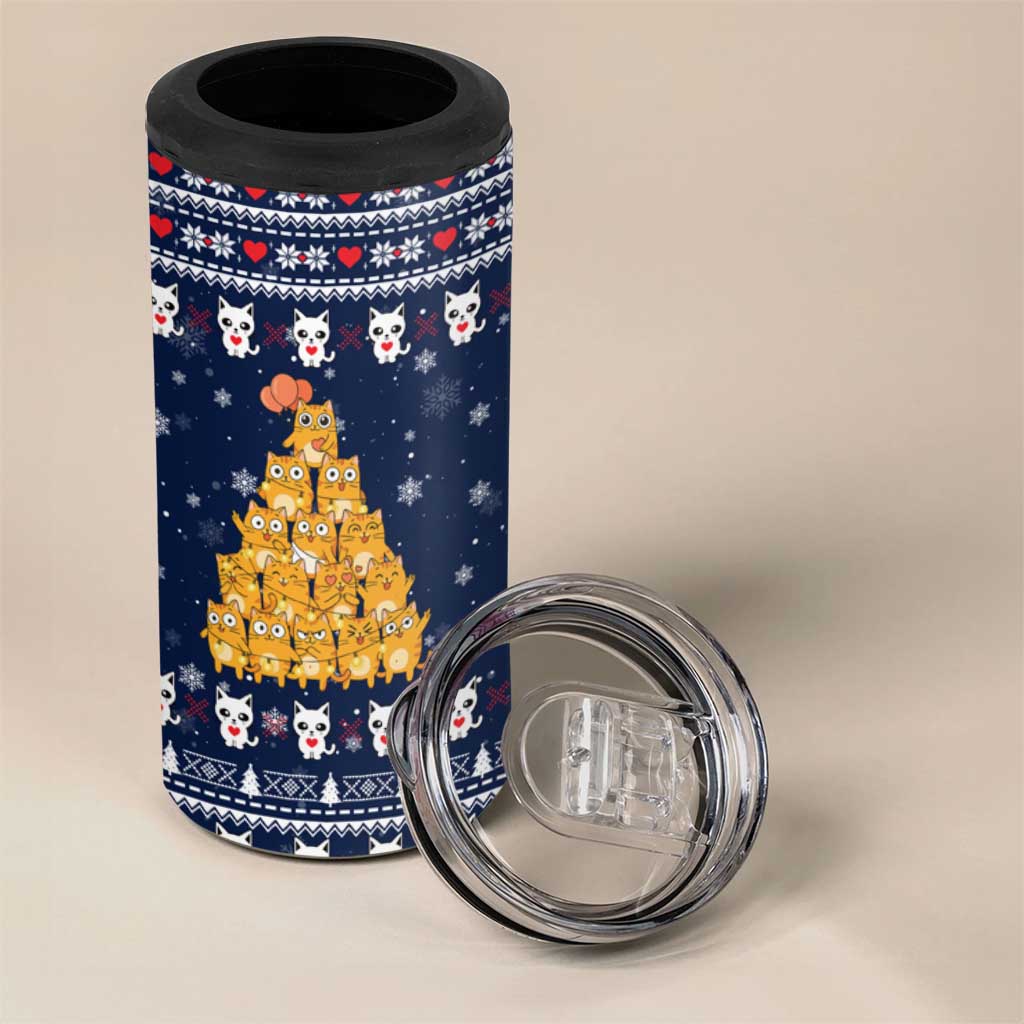 Meowy Catmas 4 in 1 Can Cooler Tumbler with Orange Cats Christmas Tree and Snowflake Pattern Design - Wonder Print Shop