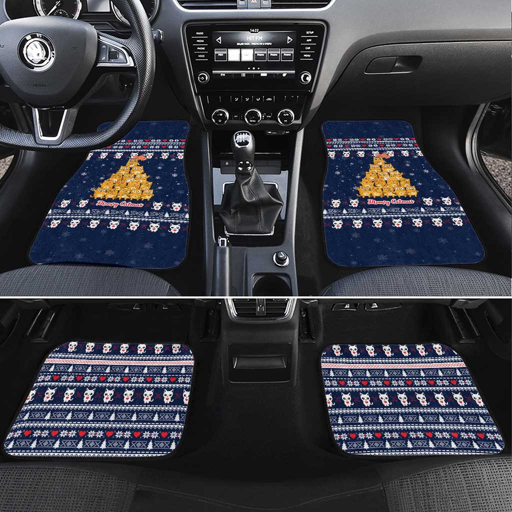 Meowy Catmas Car Mats with Orange Cats Christmas Tree and Snowflake Pattern Design - Wonder Print Shop