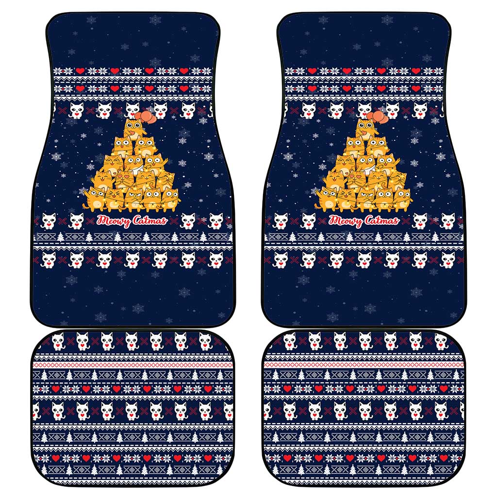 Meowy Catmas Car Mats with Orange Cats Christmas Tree and Snowflake Pattern Design - Wonder Print Shop