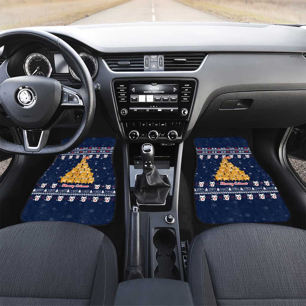 Meowy Catmas Car Mats with Orange Cats Christmas Tree and Snowflake Pattern Design - Wonder Print Shop