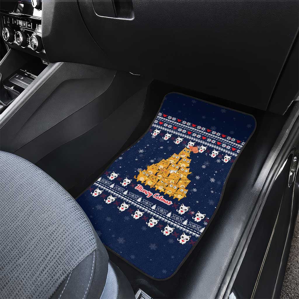 Meowy Catmas Car Mats with Orange Cats Christmas Tree and Snowflake Pattern Design - Wonder Print Shop