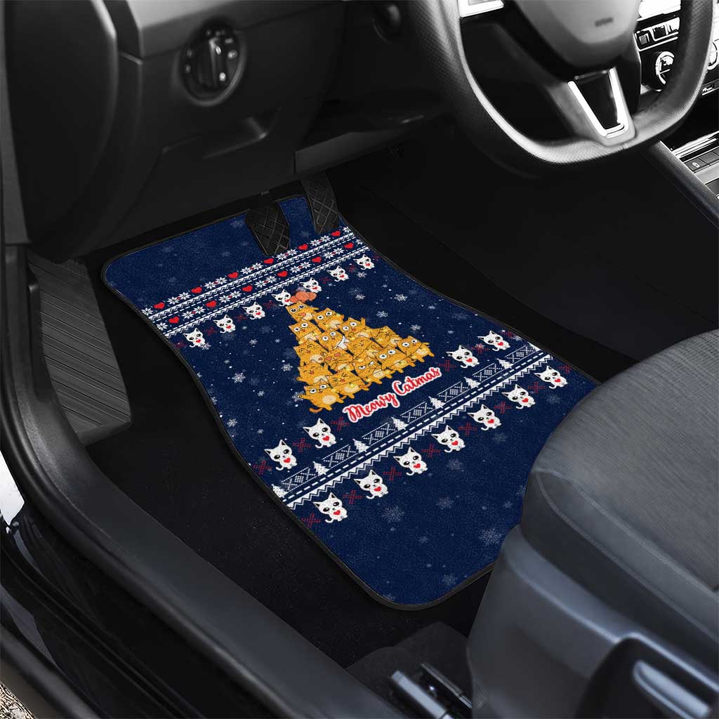 Meowy Catmas Car Mats with Orange Cats Christmas Tree and Snowflake Pattern Design - Wonder Print Shop
