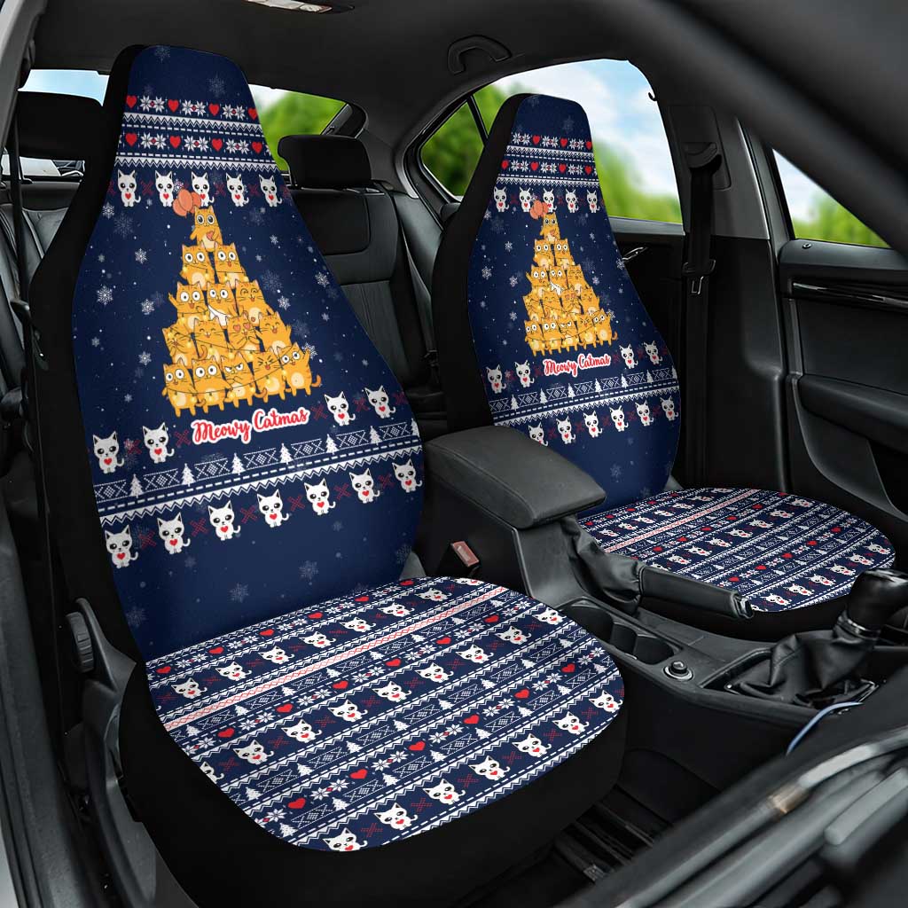 Meowy Catmas Car Seat Cover with Orange Cats Christmas Tree and Snowflake Pattern Design - Wonder Print Shop