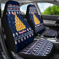 Meowy Catmas Car Seat Cover with Orange Cats Christmas Tree and Snowflake Pattern Design - Wonder Print Shop