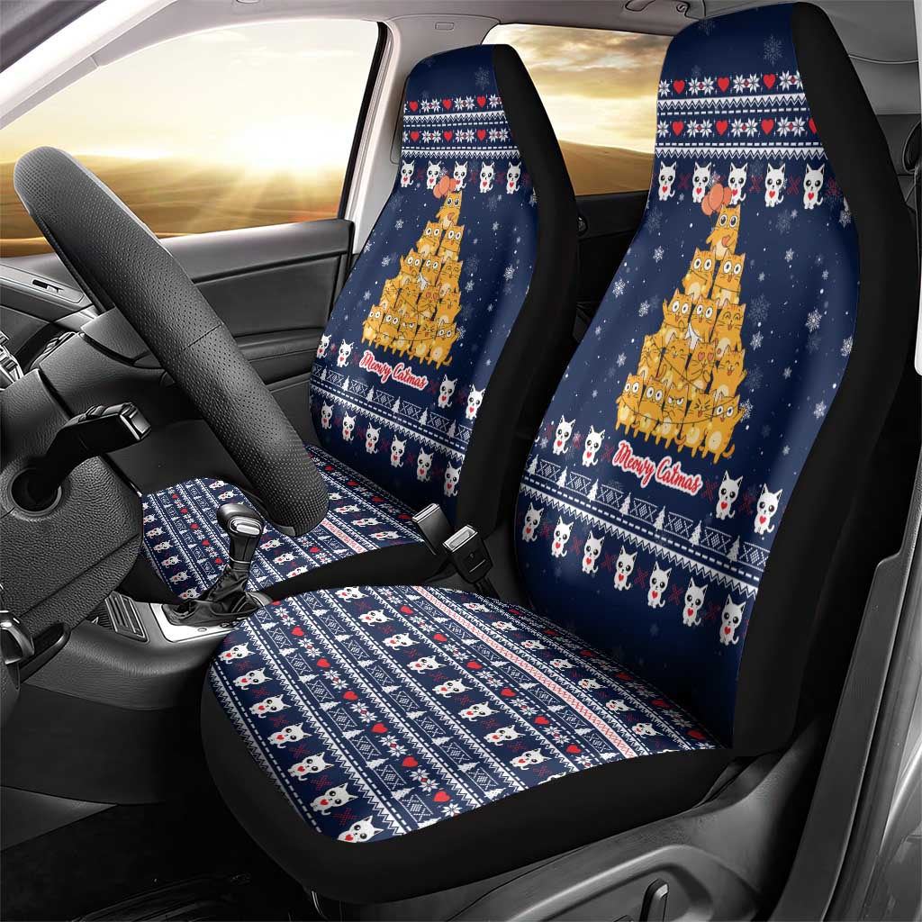 Meowy Catmas Car Seat Cover with Orange Cats Christmas Tree and Snowflake Pattern Design - Wonder Print Shop