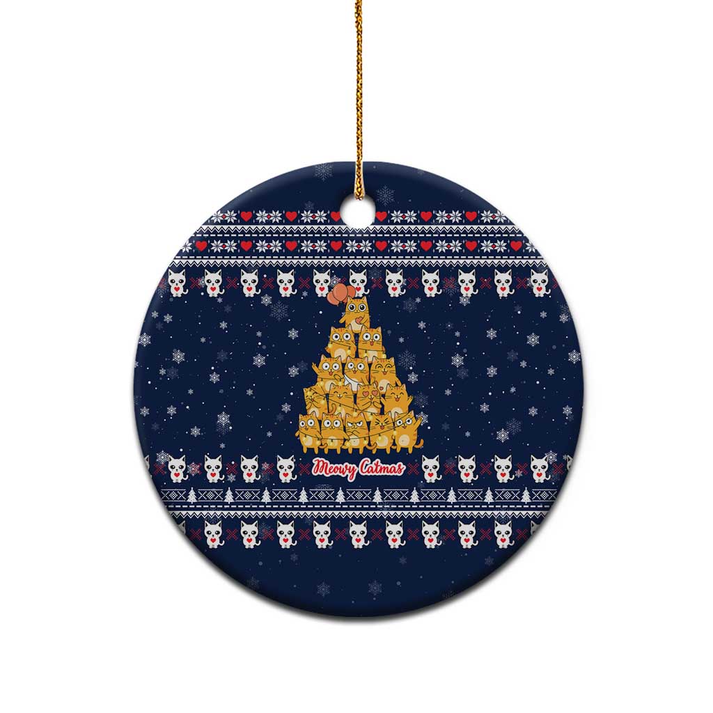 Meowy Catmas Ceramic Ornament with Orange Cats Christmas Tree and Snowflake Pattern Design - Wonder Print Shop
