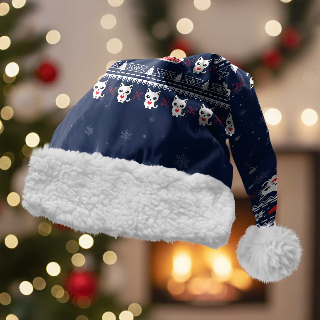 Meowy Catmas Christmas Santa Hat with Orange Cats Christmas Tree and Snowflake Pattern Design - Wonder Print Shop