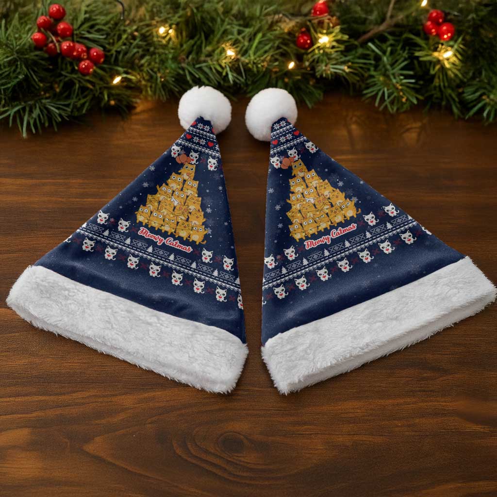 Meowy Catmas Christmas Santa Hat with Orange Cats Christmas Tree and Snowflake Pattern Design - Wonder Print Shop