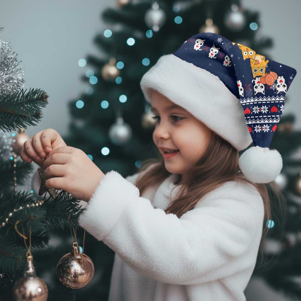 Meowy Catmas Christmas Santa Hat with Orange Cats Christmas Tree and Snowflake Pattern Design - Wonder Print Shop