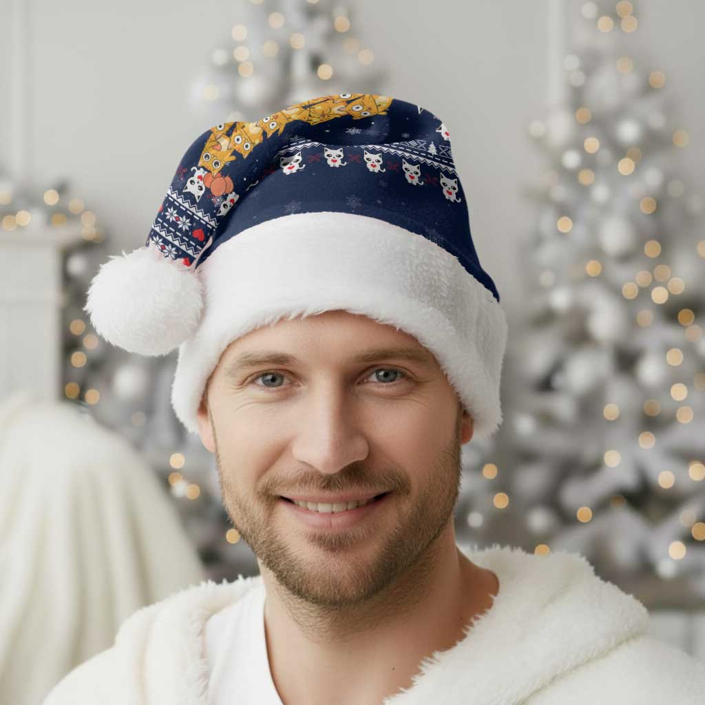 Meowy Catmas Christmas Santa Hat with Orange Cats Christmas Tree and Snowflake Pattern Design - Wonder Print Shop
