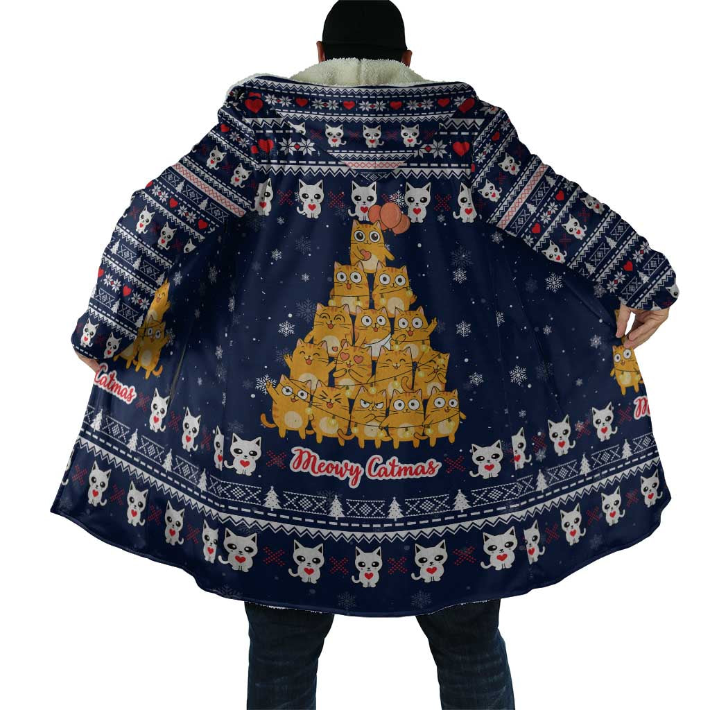 Meowy Catmas Cloak with Orange Cats Christmas Tree and Snowflake Pattern Design - Wonder Print Shop