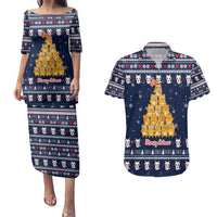 Meowy Catmas Couples Matching Puletasi and Hawaiian Shirt with Orange Cats Christmas Tree and Snowflake Pattern Design - Wonder Print Shop