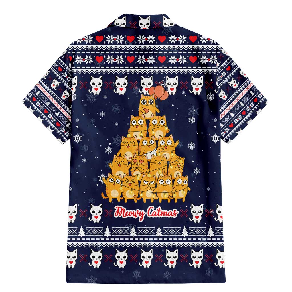Meowy Catmas Family Matching Mermaid Dress and Hawaiian Shirt with Orange Cats Christmas Tree and Snowflake Pattern Design - Wonder Print Shop