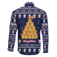 Meowy Catmas Family Matching Off The Shoulder Long Sleeve Dress and Hawaiian Shirt with Orange Cats Christmas Tree and Snowflake Pattern Design - Wonder Print Shop