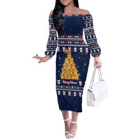 Meowy Catmas Family Matching Off The Shoulder Long Sleeve Dress and Hawaiian Shirt with Orange Cats Christmas Tree and Snowflake Pattern Design - Wonder Print Shop