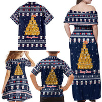 Meowy Catmas Family Matching Off Shoulder Maxi Dress and Hawaiian Shirt with Orange Cats Christmas Tree and Snowflake Pattern Design - Wonder Print Shop