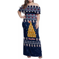 Meowy Catmas Family Matching Off Shoulder Maxi Dress and Hawaiian Shirt with Orange Cats Christmas Tree and Snowflake Pattern Design - Wonder Print Shop