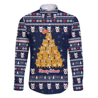 Meowy Catmas Family Matching Off Shoulder Short Dress and Hawaiian Shirt with Orange Cats Christmas Tree and Snowflake Pattern Design - Wonder Print Shop