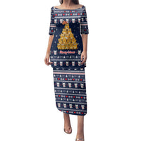 Meowy Catmas Family Matching Puletasi and Hawaiian Shirt with Orange Cats Christmas Tree and Snowflake Pattern Design - Wonder Print Shop