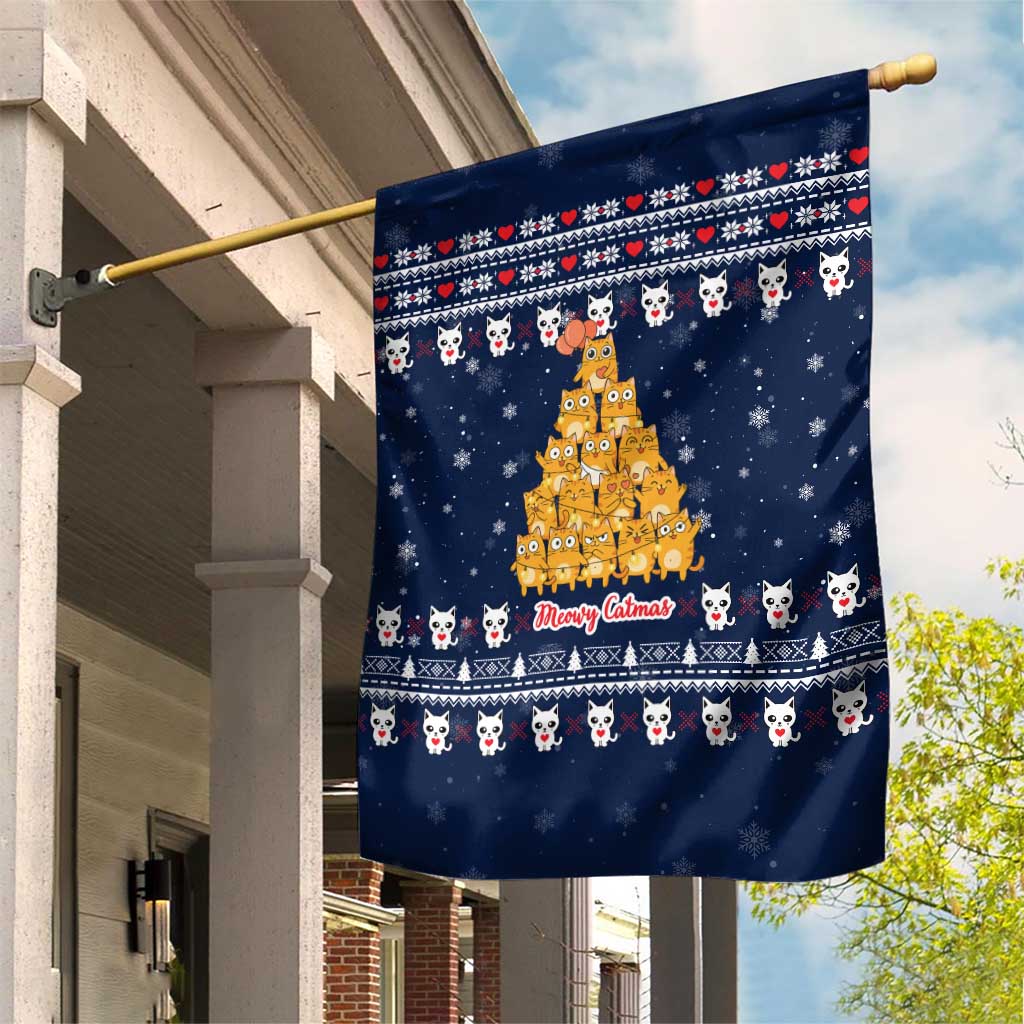 Meowy Catmas Garden Flag with Orange Cats Christmas Tree and Snowflake Pattern Design - Wonder Print Shop