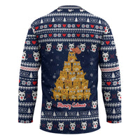Meowy Catmas Hockey Jersey with Orange Cats Christmas Tree and Snowflake Pattern Design - Wonder Print Shop
