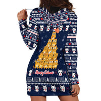 Meowy Catmas Hoodie Dress with Orange Cats Christmas Tree and Snowflake Pattern Design - Wonder Print Shop