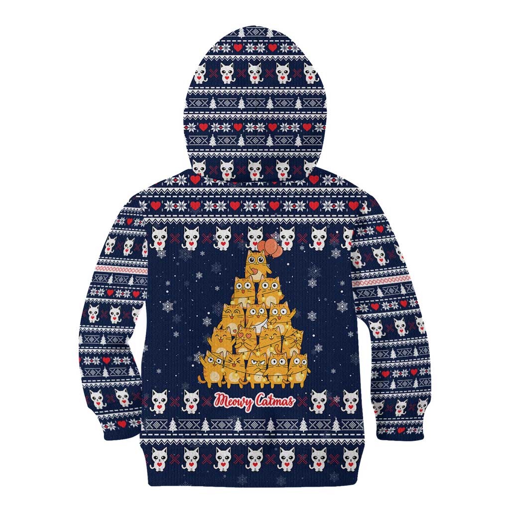 Meowy Catmas Kid Hoodie with Orange Cats Christmas Tree and Snowflake Pattern Design - Wonder Print Shop