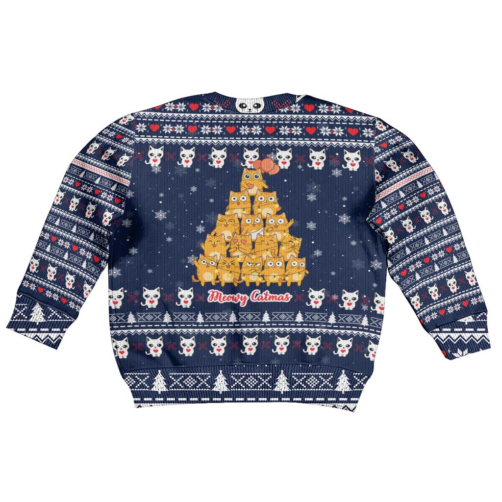 Meowy Catmas Kid Ugly Christmas Sweater with Orange Cats Christmas Tree and Snowflake Pattern Design - Wonder Print Shop