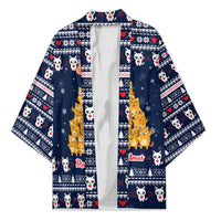 Meowy Catmas Kimono with Orange Cats Christmas Tree and Snowflake Pattern Design - Wonder Print Shop