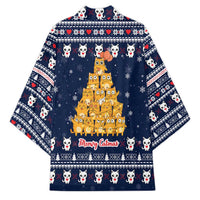 Meowy Catmas Kimono with Orange Cats Christmas Tree and Snowflake Pattern Design - Wonder Print Shop