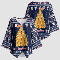 Meowy Catmas Kimono Sleeve Blouse with Orange Cats Christmas Tree and Snowflake Pattern Design - Wonder Print Shop