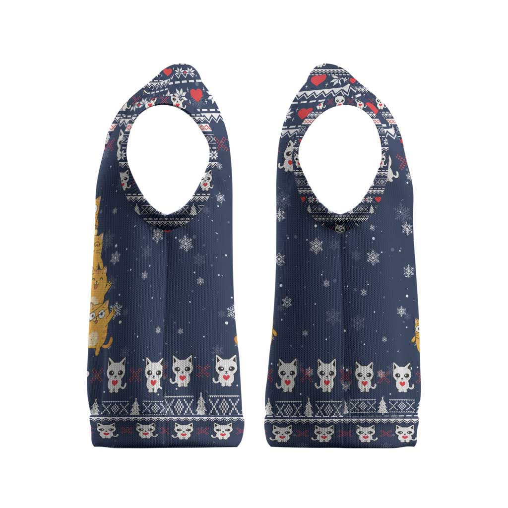 Meowy Catmas Christmas Knitted V-Neck Vest with Orange Cats Christmas Tree and Snowflake Pattern Design - Wonder Print Shop