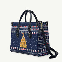 Meowy Catmas Leather Bag with Orange Cats Christmas Tree and Snowflake Pattern Design - Wonder Print Shop
