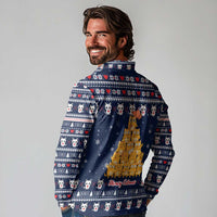 Meowy Catmas Long Sleeve Polo Shirt with Orange Cats Christmas Tree and Snowflake Pattern Design - Wonder Print Shop