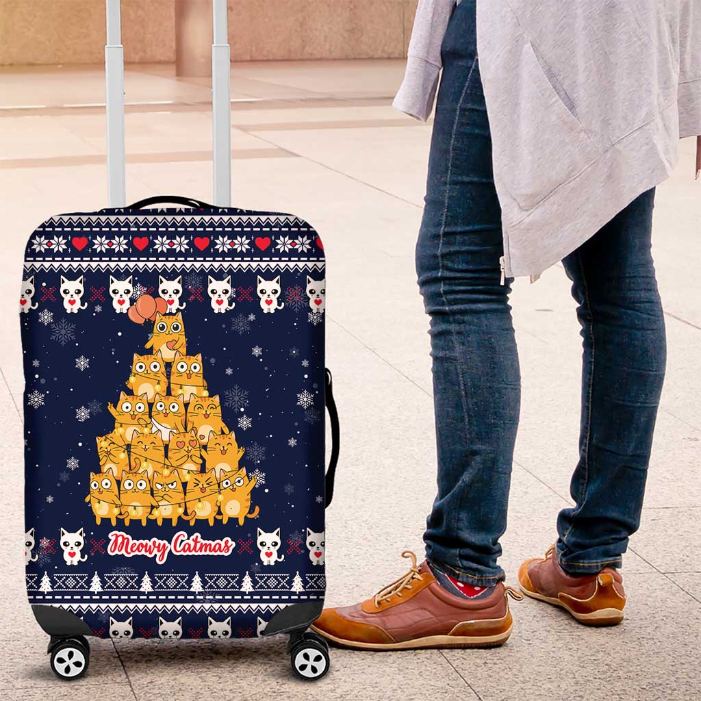 Meowy Catmas Luggage Cover with Orange Cats Christmas Tree and Snowflake Pattern Design - Wonder Print Shop