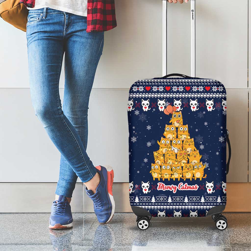 Meowy Catmas Luggage Cover with Orange Cats Christmas Tree and Snowflake Pattern Design - Wonder Print Shop