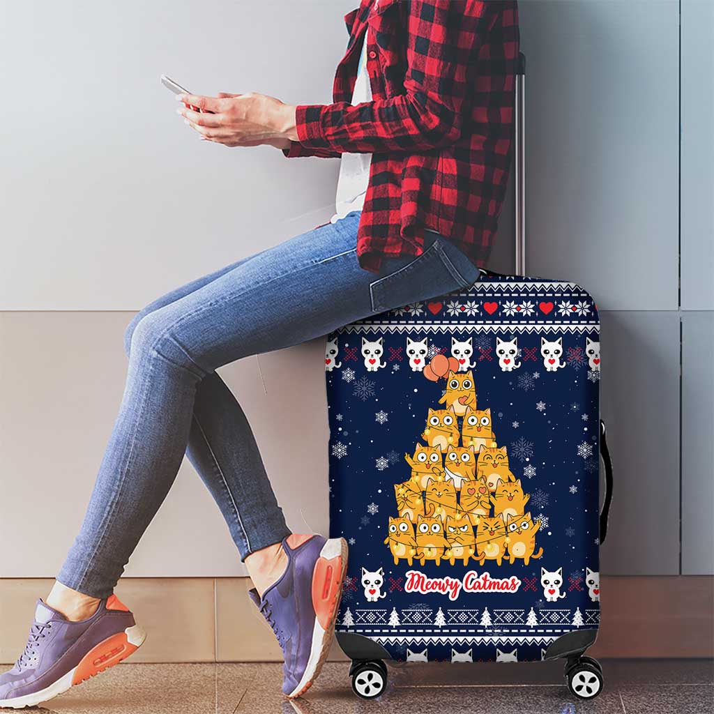 Meowy Catmas Luggage Cover with Orange Cats Christmas Tree and Snowflake Pattern Design - Wonder Print Shop