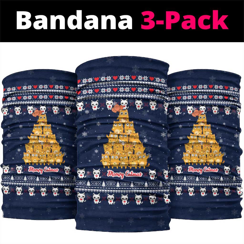 Meowy Catmas Neck Gaiter with Orange Cats Christmas Tree and Snowflake Pattern Design - Wonder Print Shop