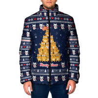 Meowy Catmas Padded Jacket with Orange Cats Christmas Tree and Snowflake Pattern Design - Wonder Print Shop
